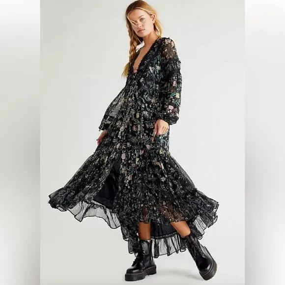 Free People Cassis Printed Chiffon Midi Dress - Picture 3 of 14